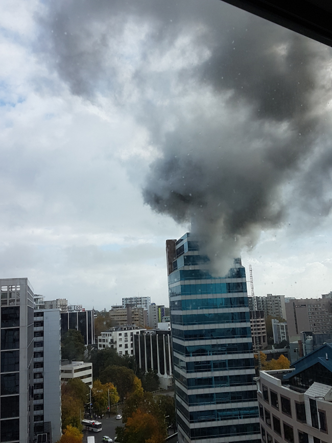 The fire in Auckland's CBD. Photo / Sean Tan
